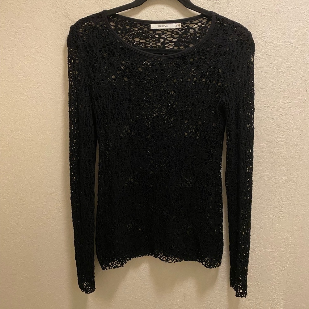 Bailey 44 Black Open Knit Long Sleeve Tee Size XS